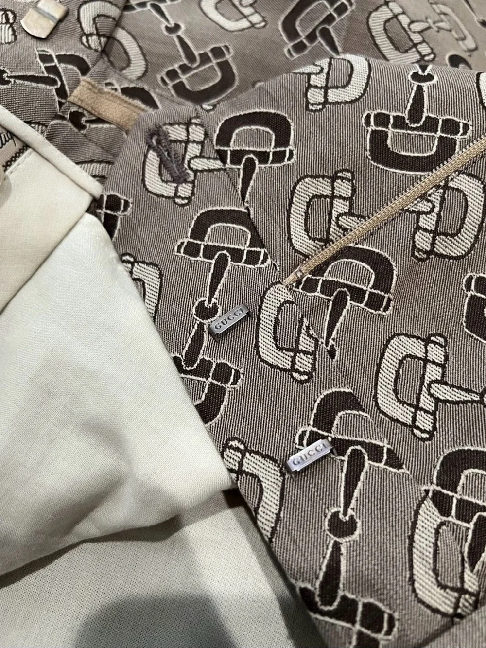 Gucci Taupe Brown Monogram Pattern Men's Dress Pants